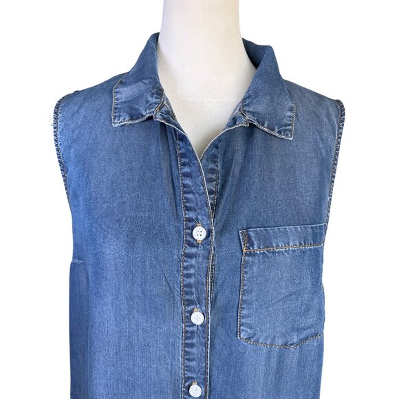 anna-kaci Dress Size Small Sleeveless Blue Long Maxi Button Front Sheath Pockets - Picture 7 of 10